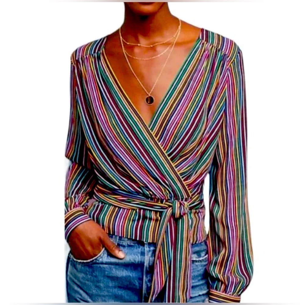 Anthropologie Maeve striped rainbow wrap top sz 10